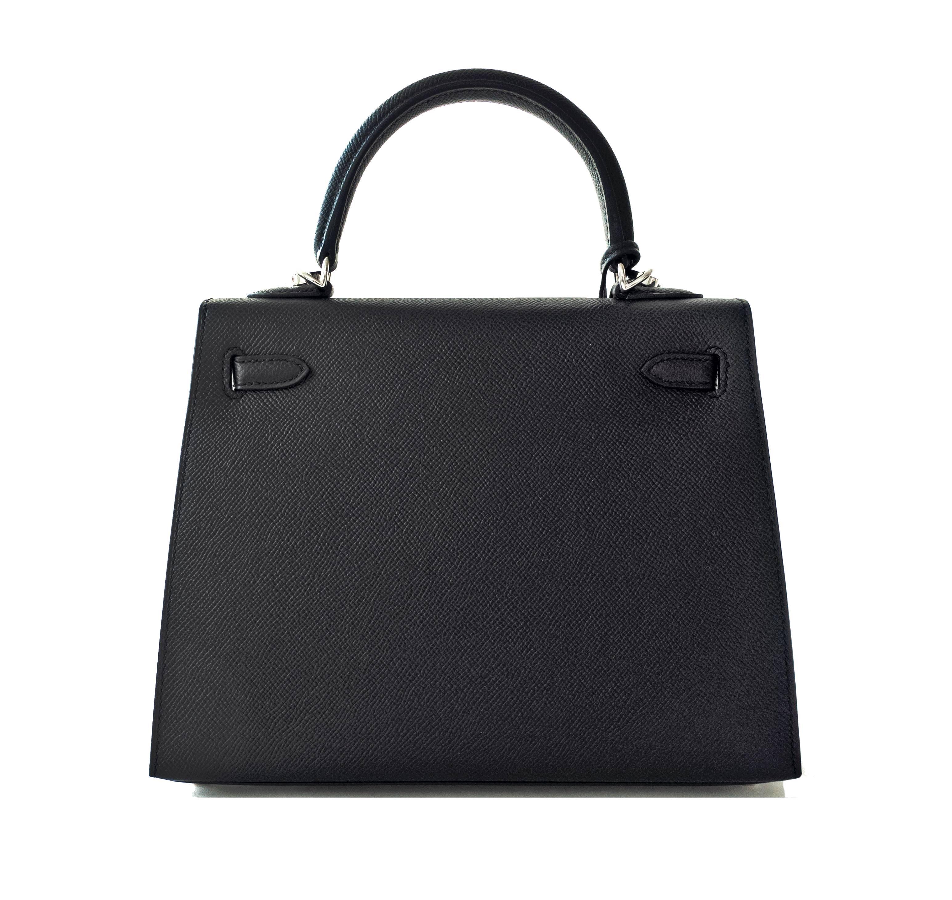 Uber Chic Hermes Black 25cm Kelly Epsom Sellier Palladium X Stamp Jewel In New Condition In New York, NY