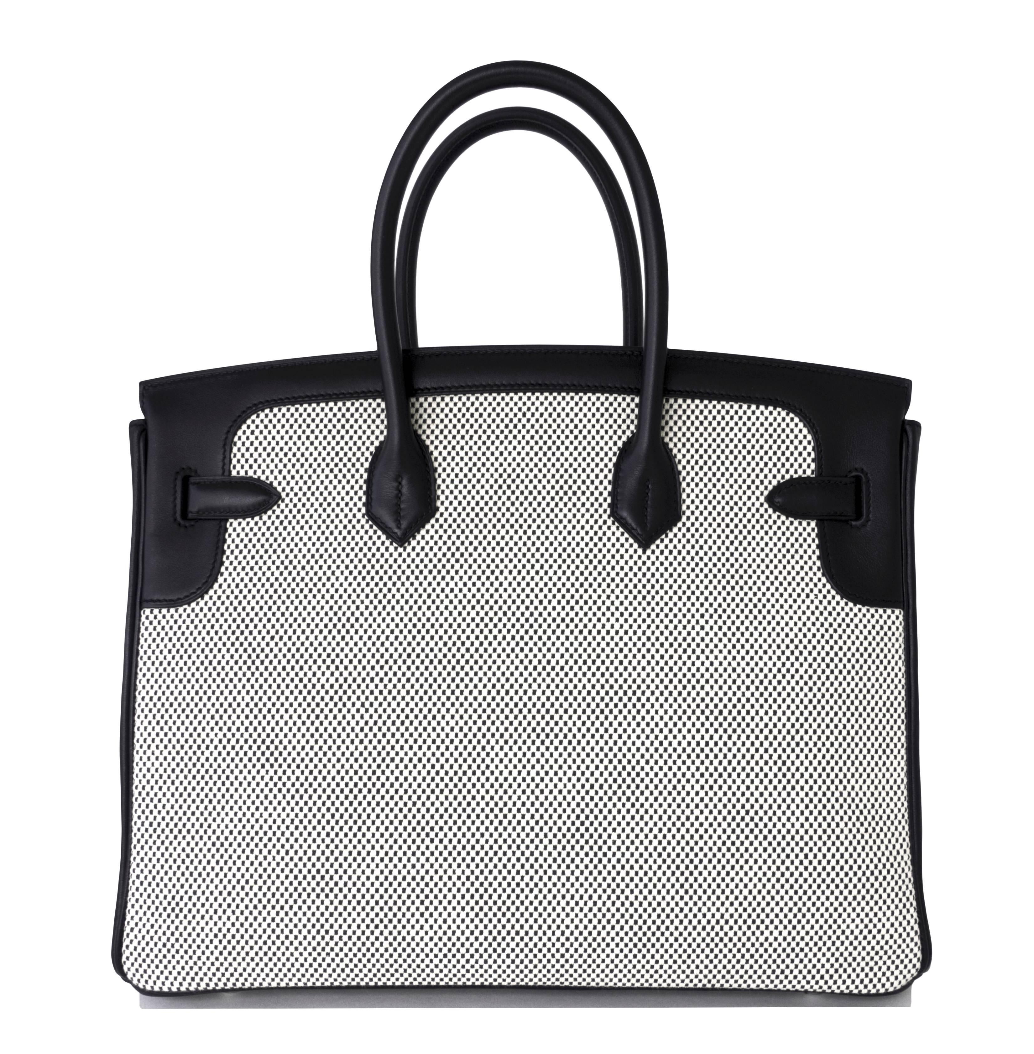 Women's or Men's Ultra Limited Hermes Black Swift Criss Cross Ecru Graphite Toile 35cm Birkin VIP