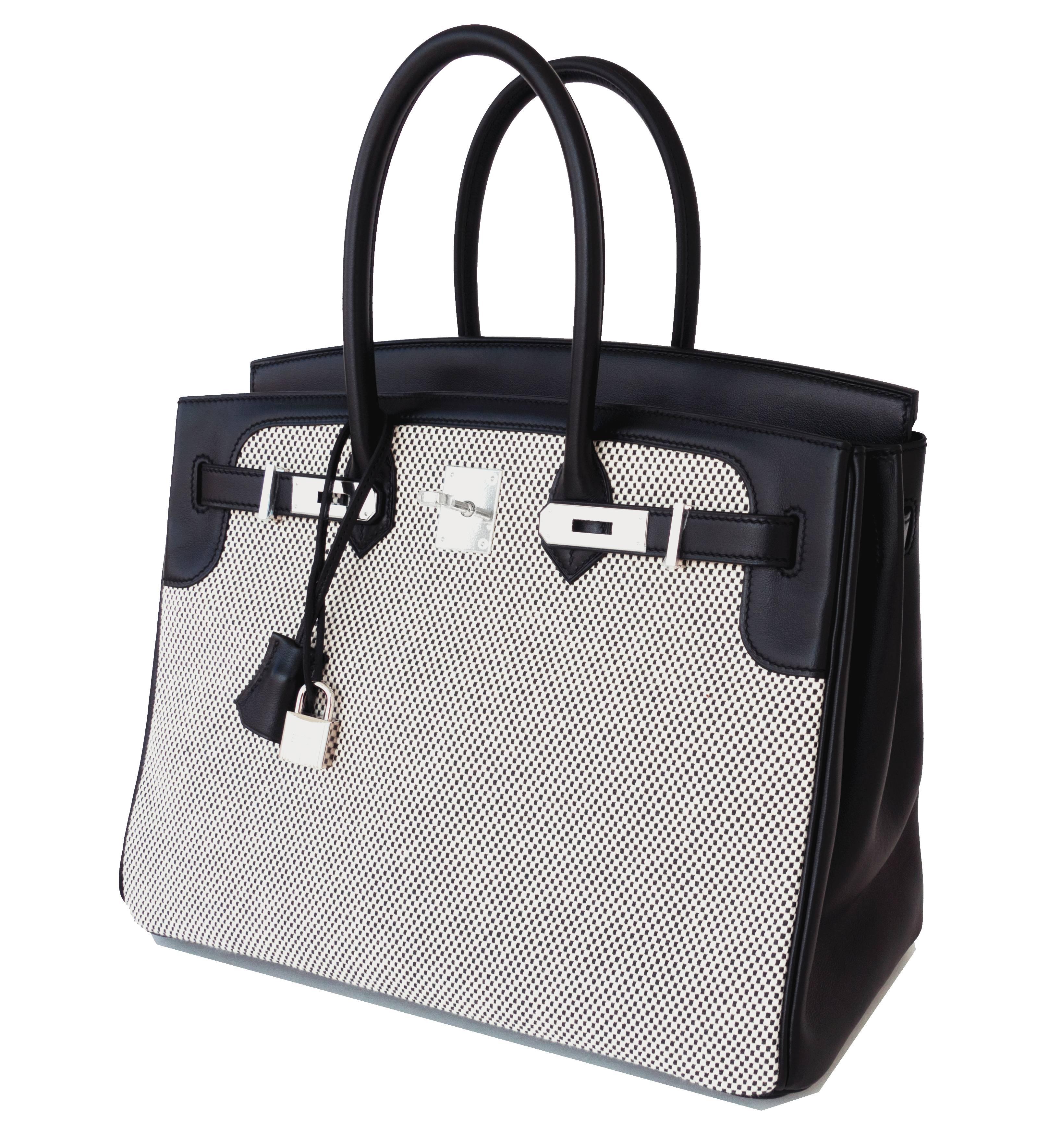 Ultra Limited Hermes Black Swift Criss Cross Ecru Graphite Toile 35cm Birkin VIP In New Condition In New York, NY