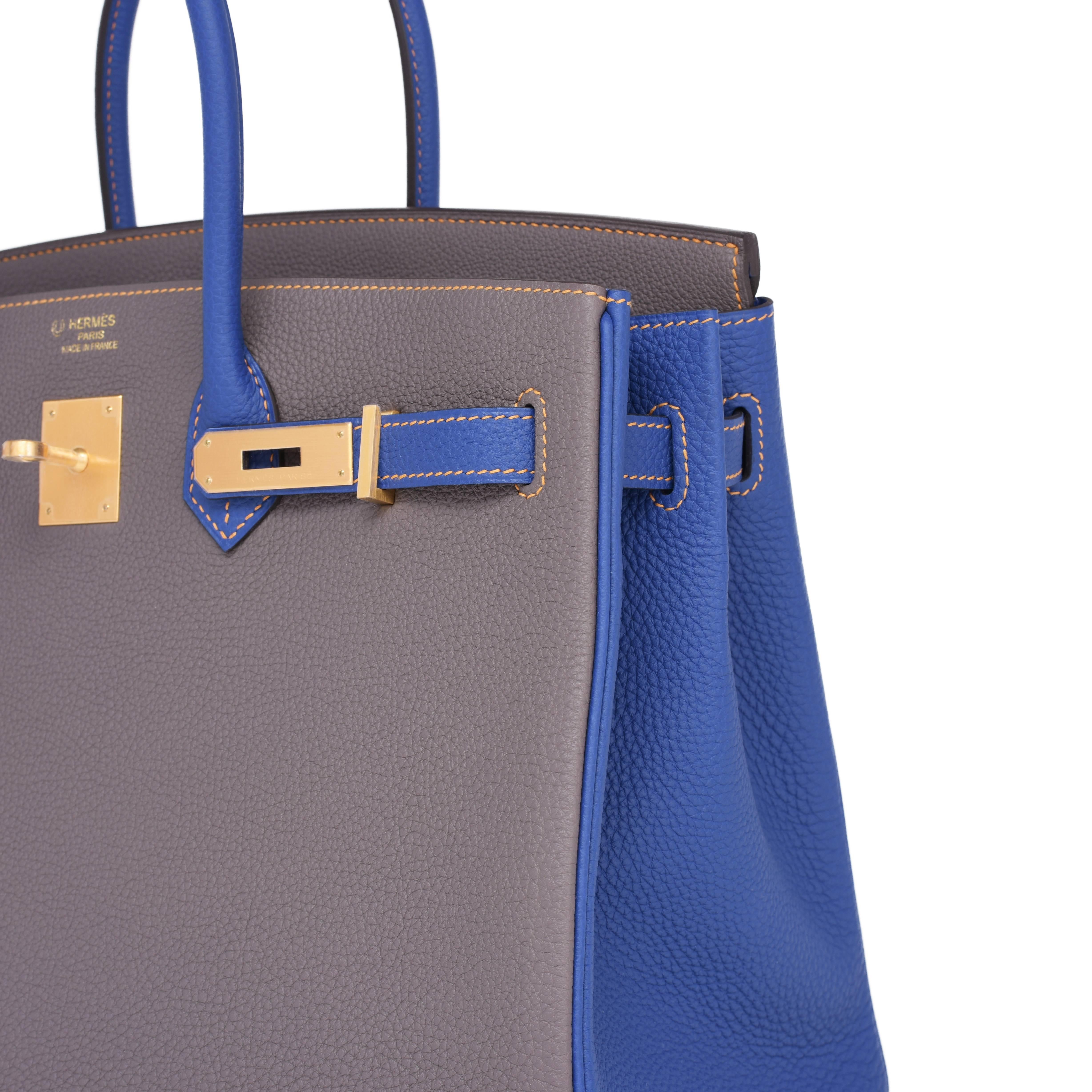 Women's or Men's Hermes Etain Blue Electric 35cm Togo Gold Special Order Horseshoe VIP Birkin Bag
