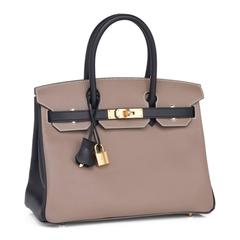 Hermes HSS Etoupe Black 30cm Swift Birkin Horseshoe Stamp Exclusive