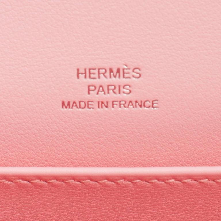 Hermès 22cm Kelly Pochette Rose Azalee Swift Palladium Hardware