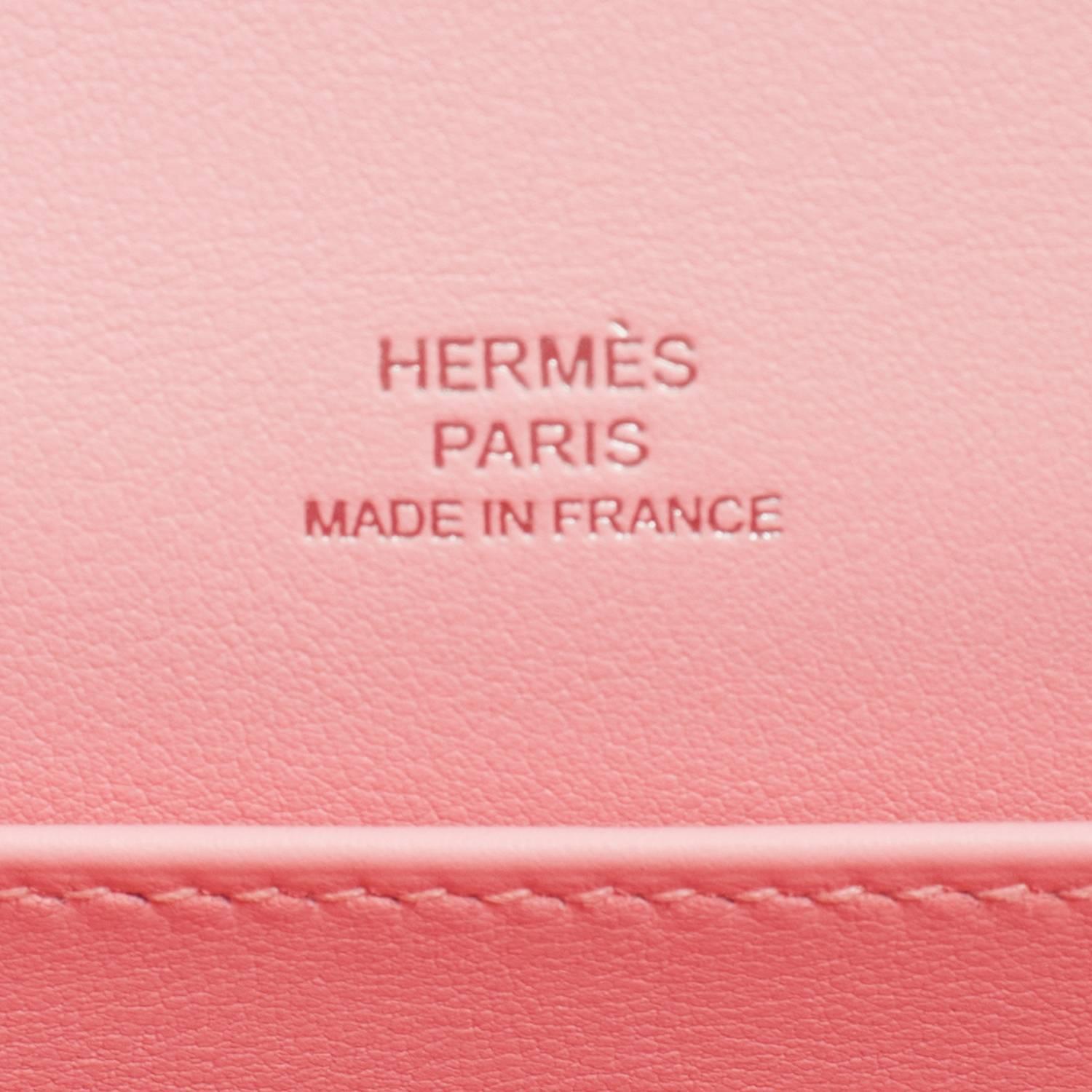 Pink Hermes Rose Sakura Kelly Pochette Cut Clutch Bag Swift Palladium Hardware