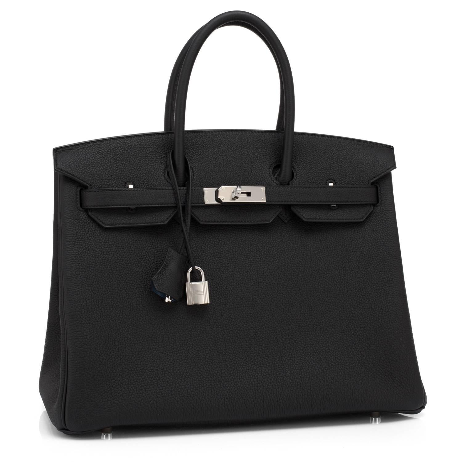 Women's or Men's Hermes Limited Edition Black Verso 35cm Birkin Blue Agate VIP