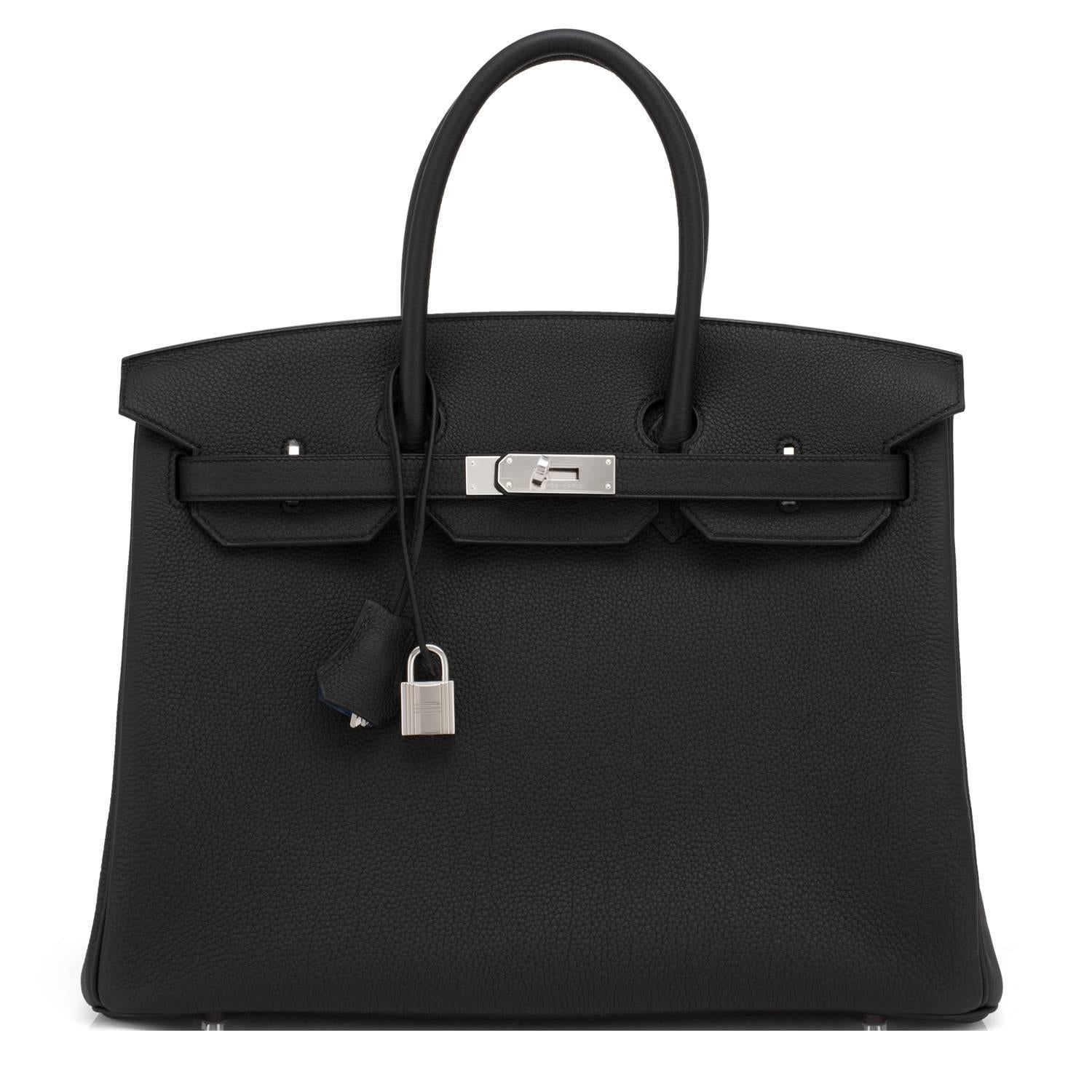 Hermes Limited Edition Black Verso 35cm Birkin Blue Agate VIP In New Condition In New York, NY