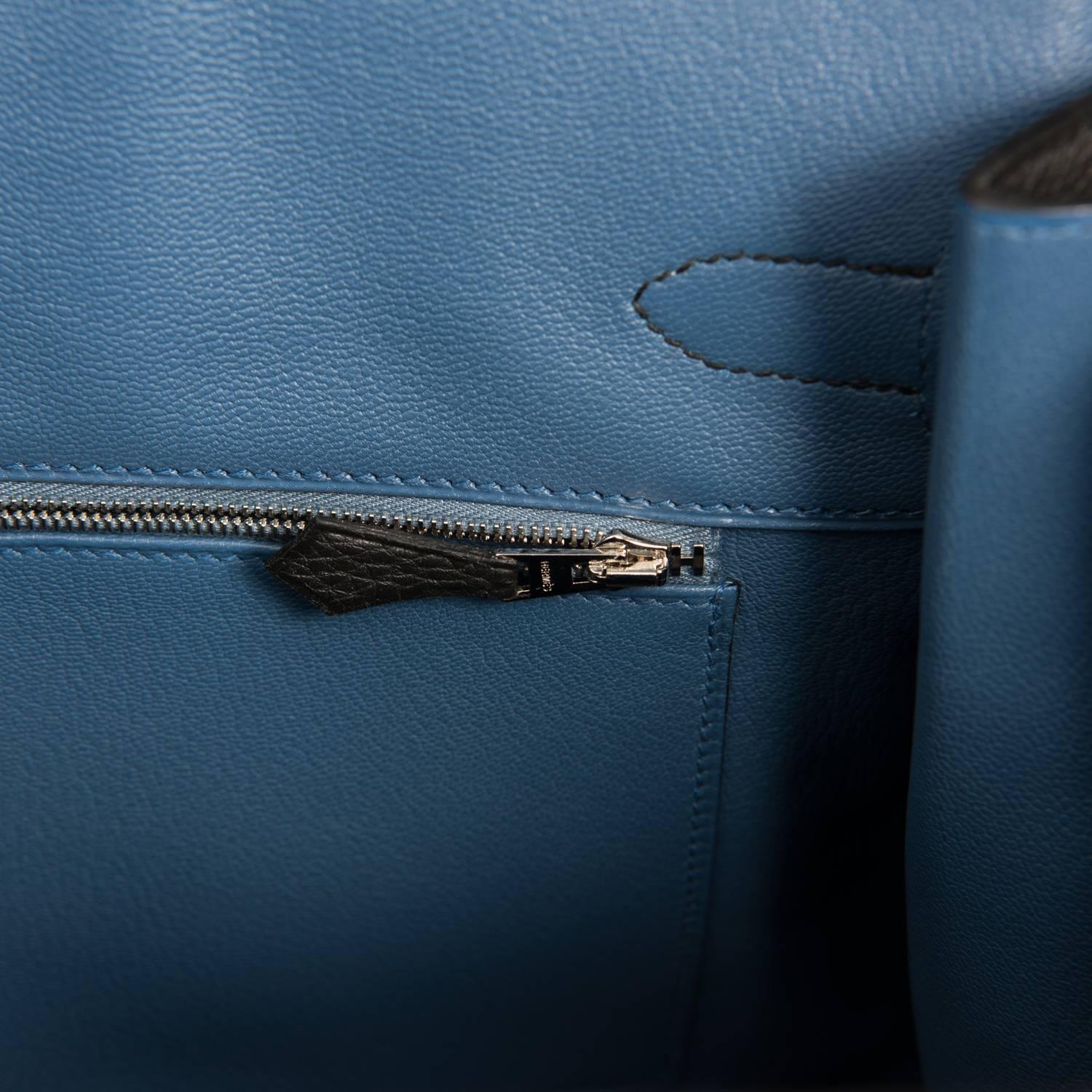 Hermes Limited Edition Black Verso 35cm Birkin Blue Agate VIP 6