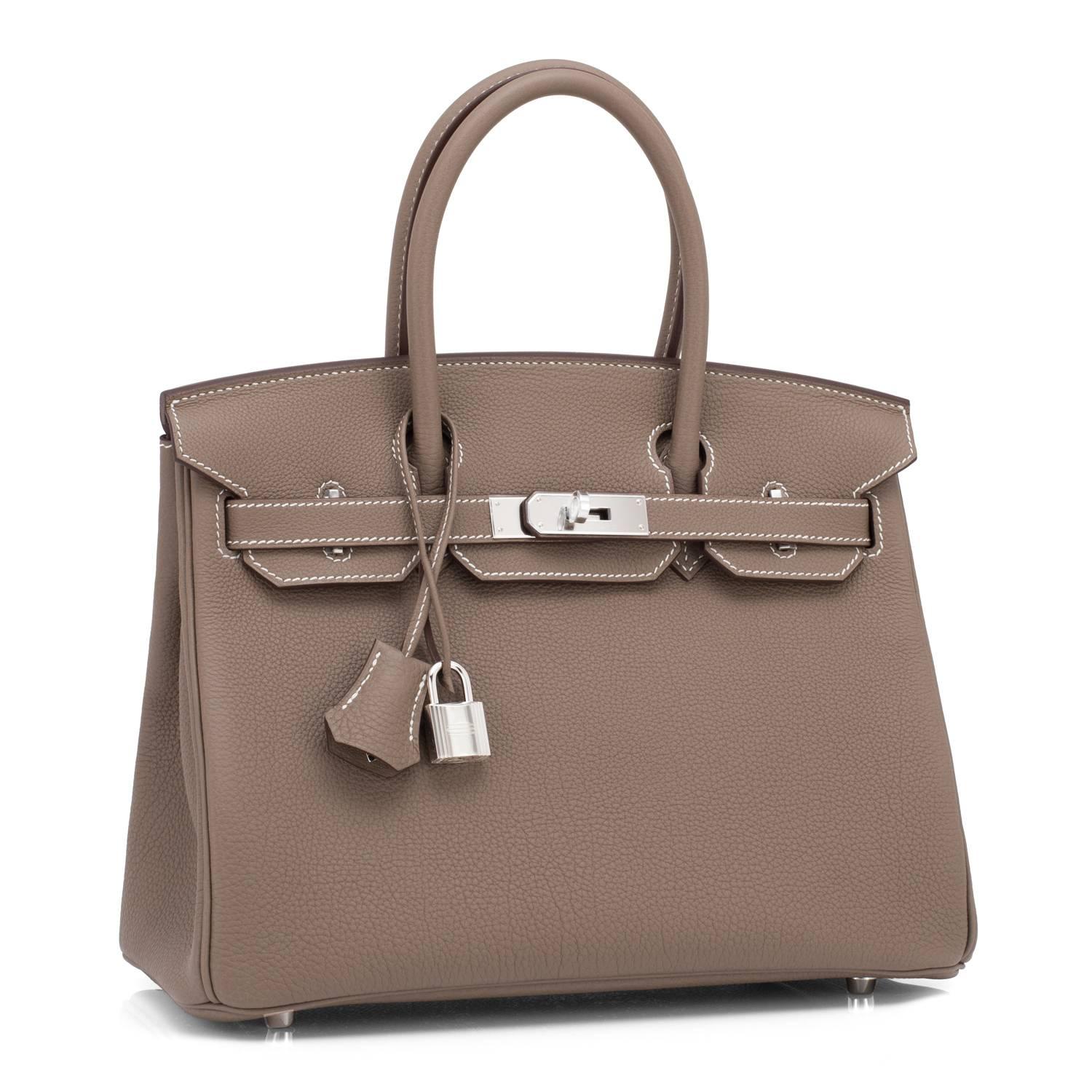 Hermes Etoupe 30cm Togo Birkin Taupe Bag Palladium Hardware Sporty Chic In New Condition In New York, NY