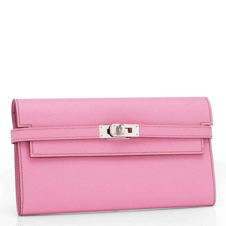 Hermes Bubblegum 5P Pink Epsom Kelly Wallet Clutch Darling at 1stDibs
