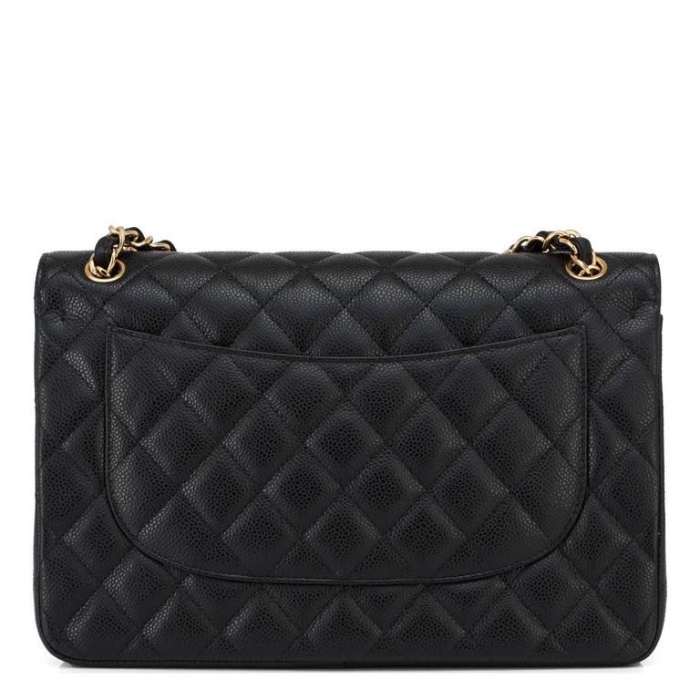 chanel classic flap bag medium black caviar gold hardware
