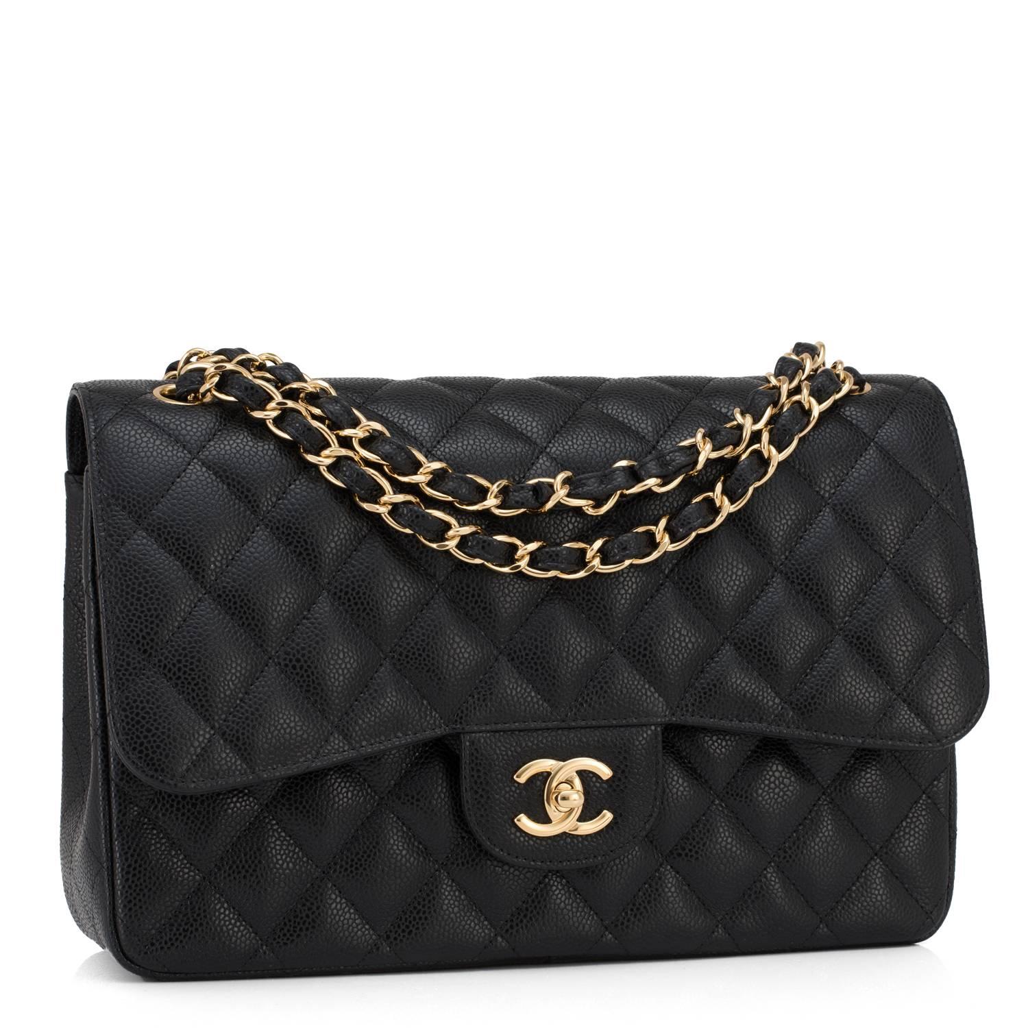 Chanel Black Quilted Caviar Jumbo Classic Double Flap Bag Gold Hardware
Brand New in Box. Store Fresh. Pristine Condition.
Perfect gift! Comes with Chanel sleeper, Chanel box, Certificate of Authenticity, and Care Booklet.
If you buy only one Chanel