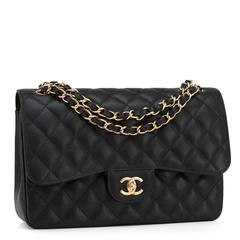 Chanel Schwarz gesteppt Kaviar Jumbo Classic Double Flap Tasche Gold Hardware