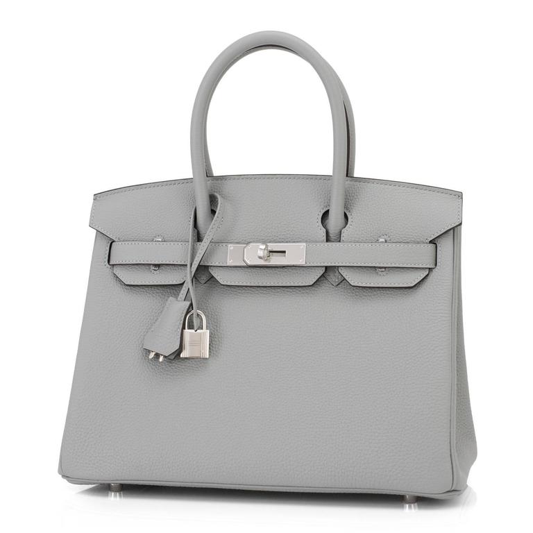 Hermes Gris Mouette New Grey 30cm Togo Birkin Bag Palladium Chic For
