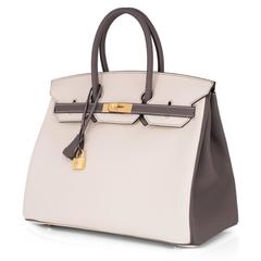 Hermes HSS Craie and Etain Bi-Color 35cm Togo Birkin Horseshoe Stamp Resplendent