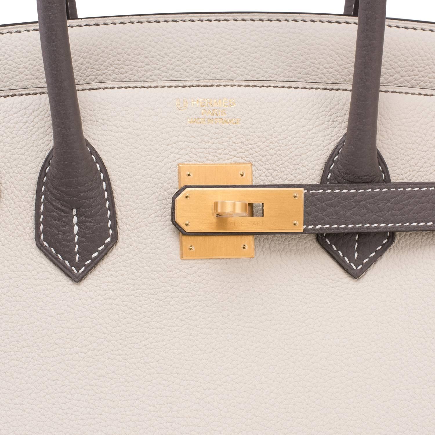 Hermes HSS Craie and Etain Bi-Color 35cm Togo Birkin Horseshoe Stamp Resplendent 2