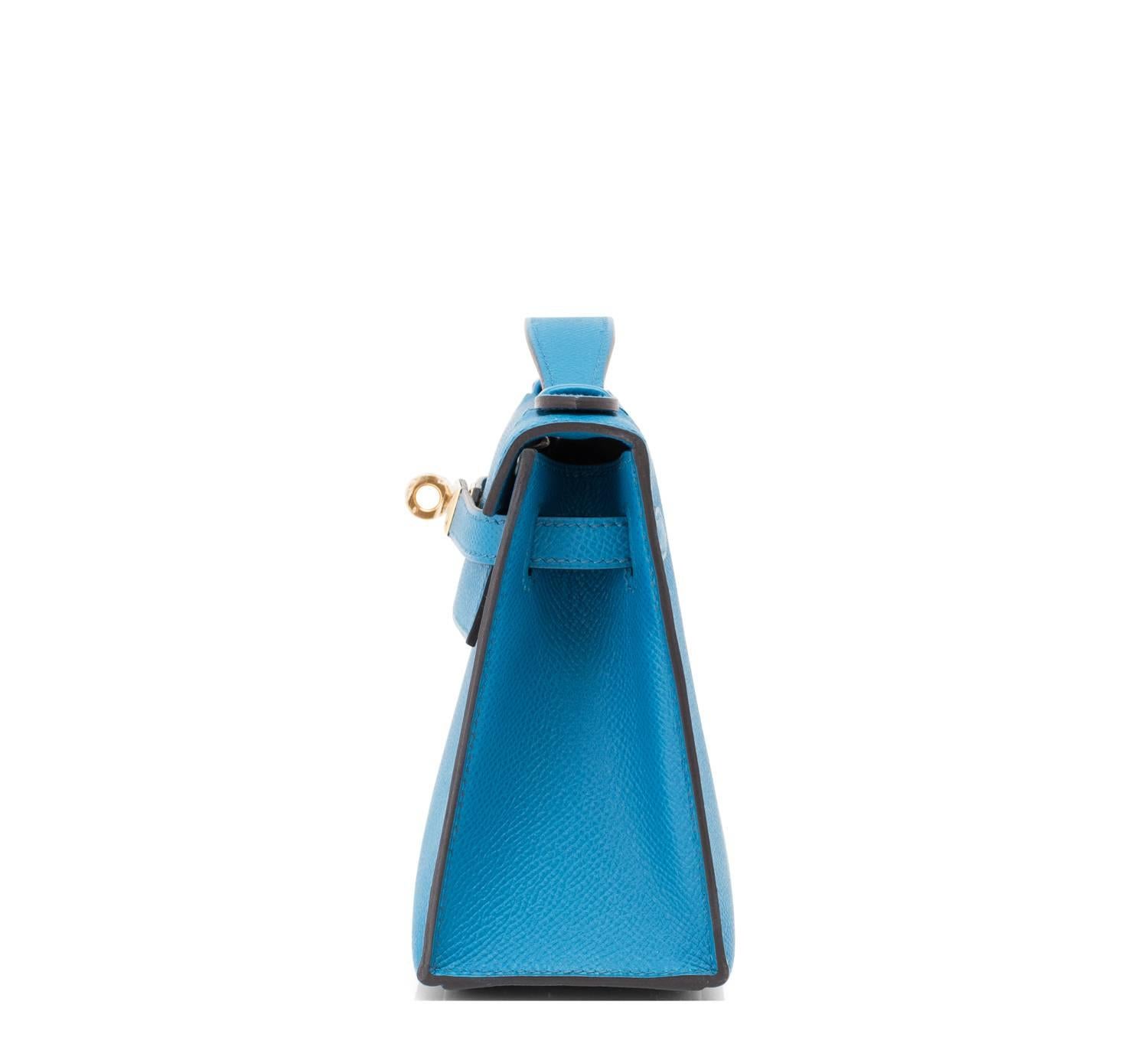 Hermes Blue Izmir Kelly Pochette Clutch Bag Cut Epsom Gold Hardware Gorgeous 2
