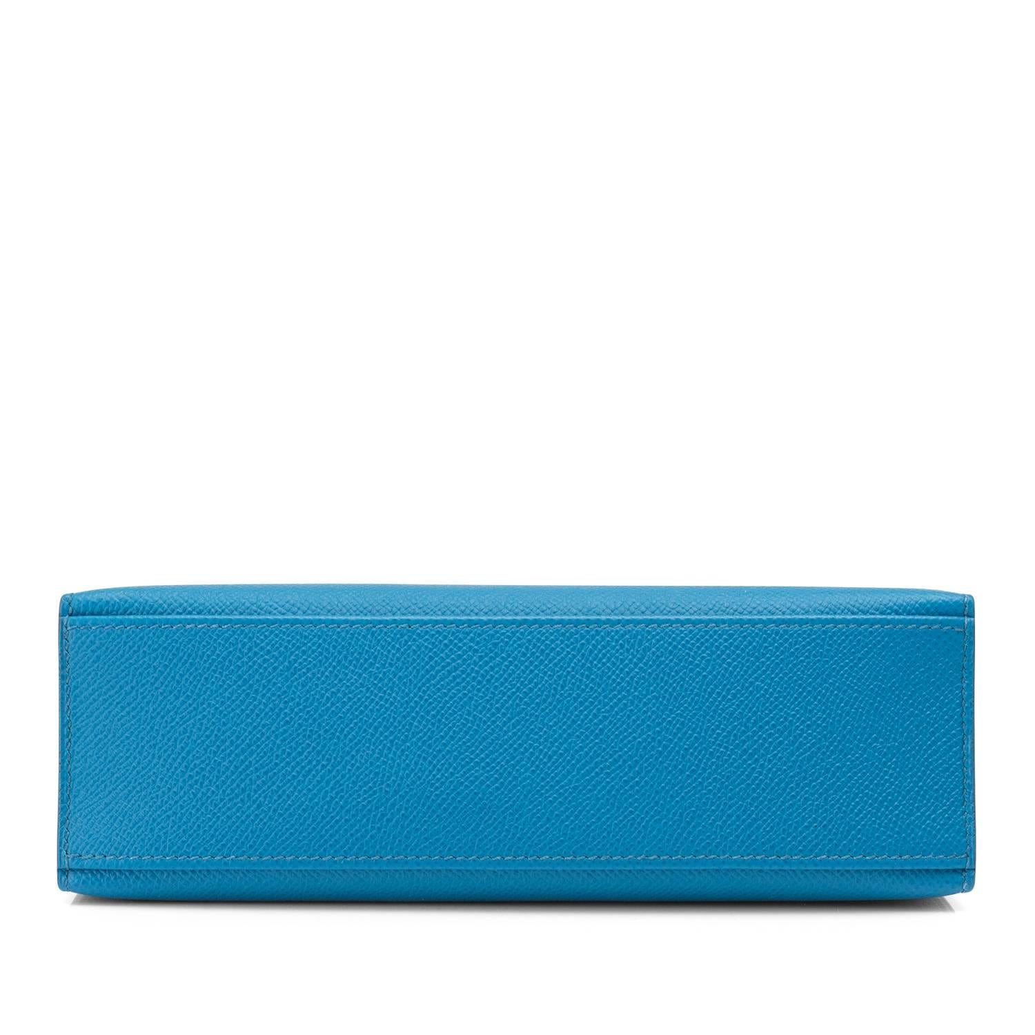 Hermes Blue Izmir Kelly Pochette Clutch Bag Cut Epsom Gold Hardware Gorgeous 1
