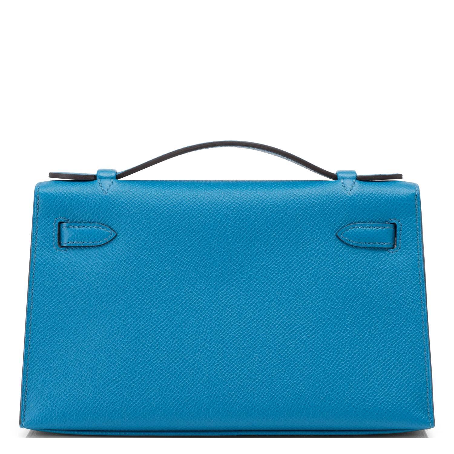 Women's or Men's Hermes Blue Izmir Kelly Pochette Clutch Bag Cut Epsom Gold Hardware Gorgeous