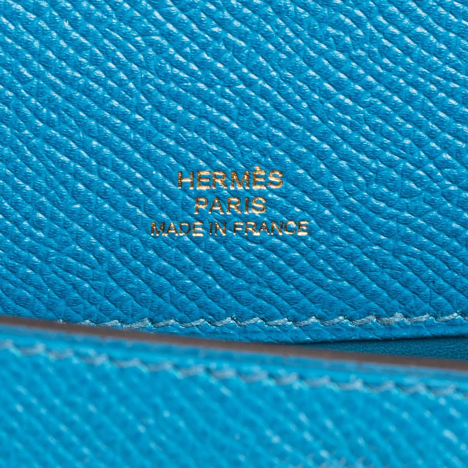Hermes Blue Izmir Kelly Pochette Clutch Bag Cut Epsom Gold Hardware Gorgeous 4