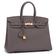 Hermes Etain Togo 35cm Birkin Gold Hardware Tin Grey Chic