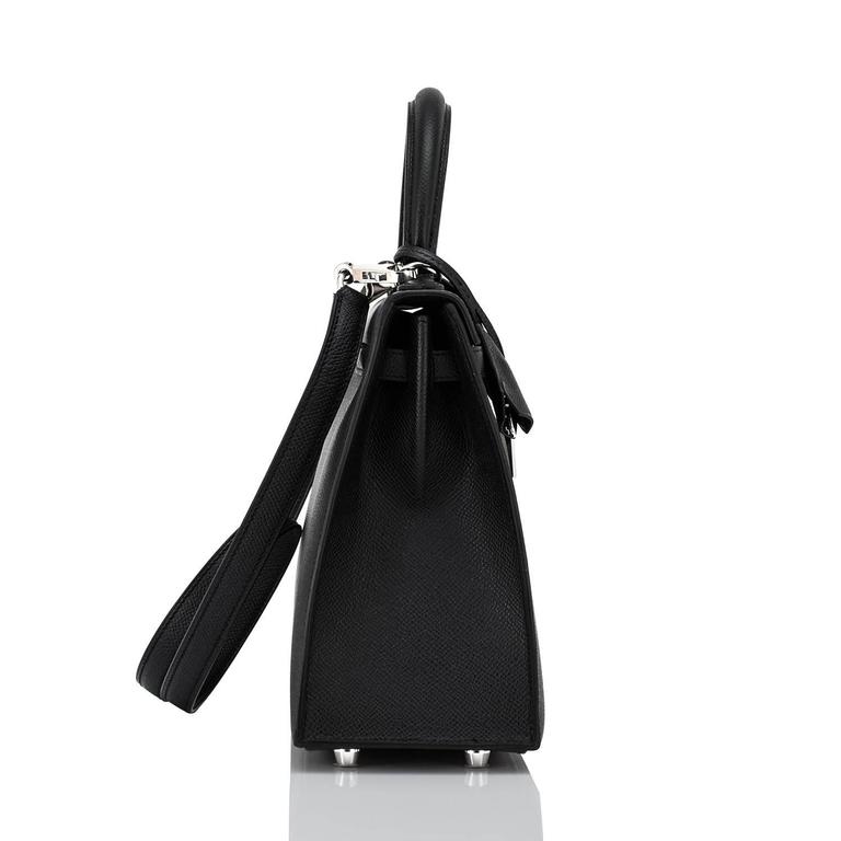 Hermes Jet Black 25cm Epsom Sellier Palladium Jewel Kelly Bag 1