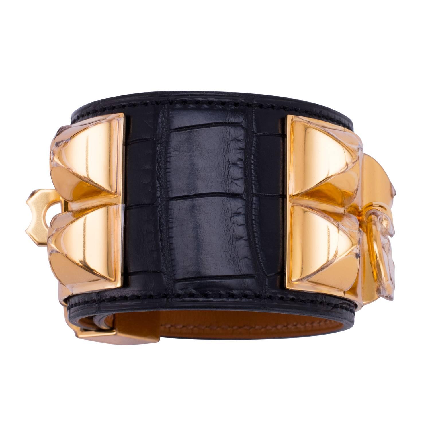Hermès Bracelet Collier de Chien CDC en crocodile noir mat  Neuf - En vente à New York, NY