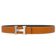 Hermes Gold and Black Reversible Two Colors 32mm H Belt Kit Silver Buckle 85cm