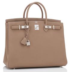 Hermes Etoupe 40cm Togo Birkin Bag Palladium Hardware Sporty Chic