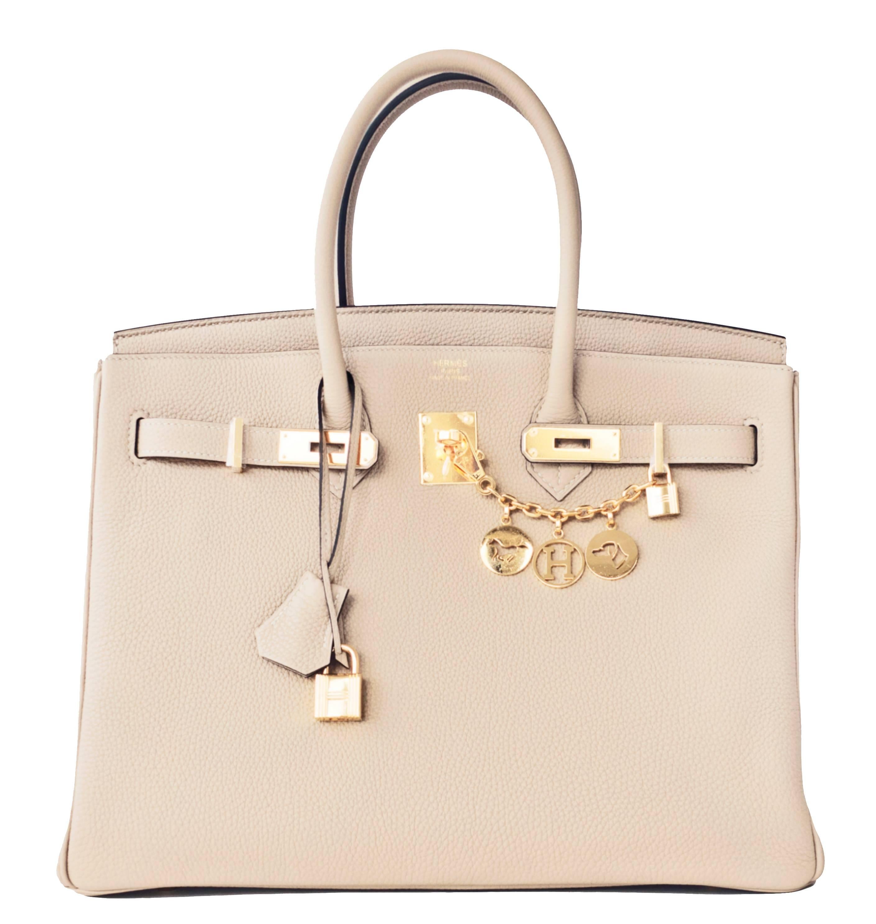 Hermes Trench 35cm Togo Birkin Gold Hardware Beige Spring! In New Condition In New York, NY