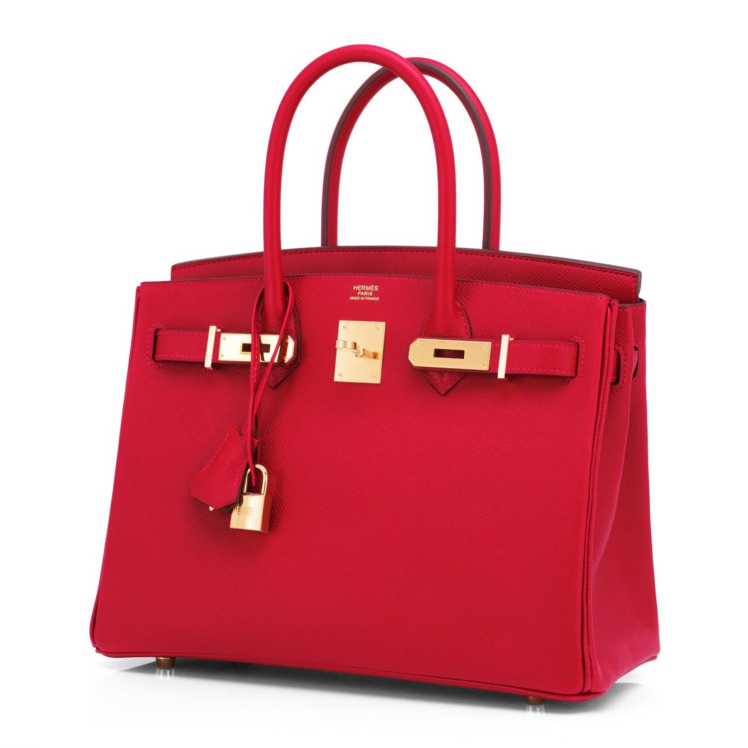 Hermes Rouge Casaque 30cm Birkin Red Epsom Gold Hardware Gorgeous Rare to find store fresh Rouge Casaque Birkin 30. 
Brand New in Box. Store fresh. Pristine condition (with plastic on hardware).
Perfect gift! Coming full set with keys, lock,