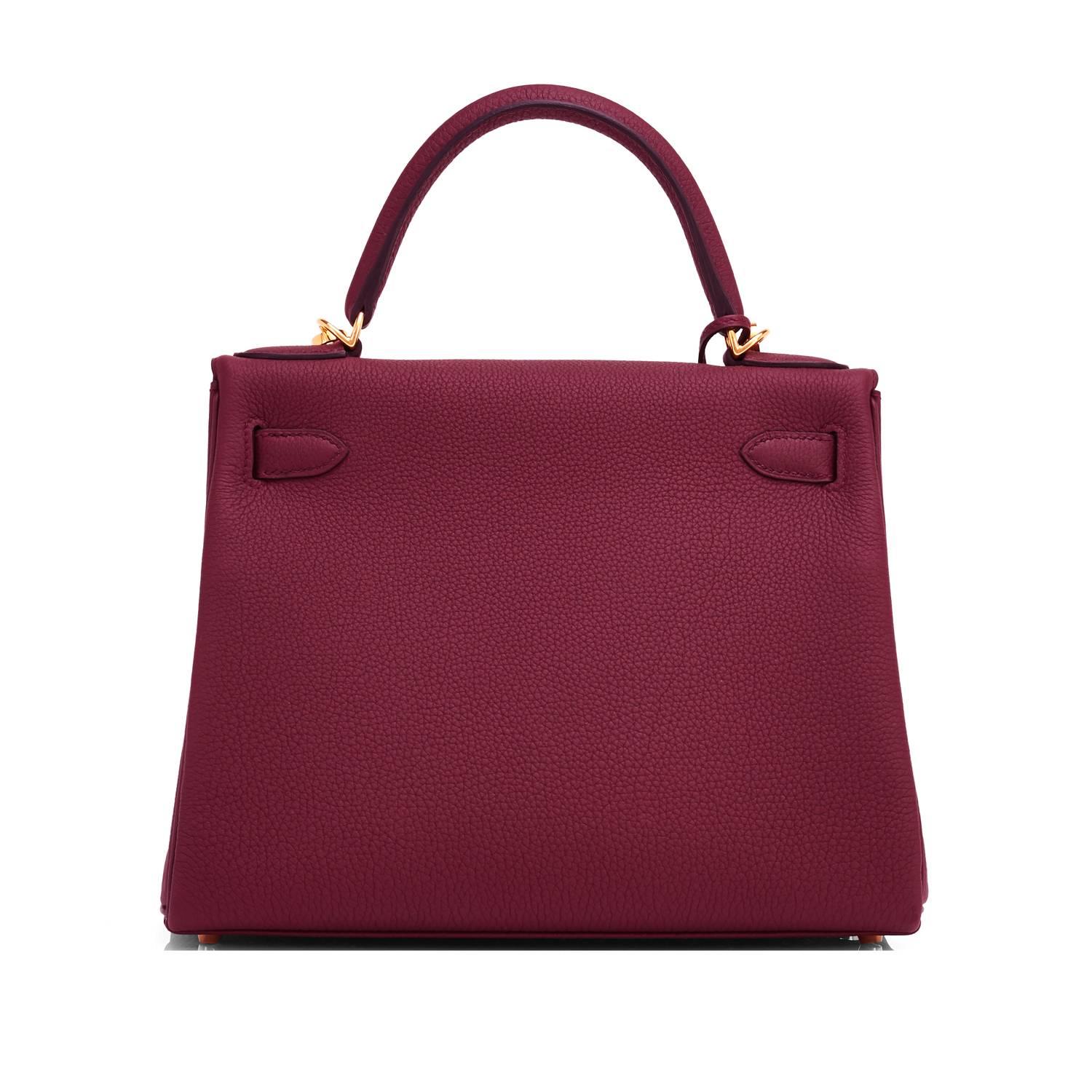 Hermes Bordeaux 28cm Kelly Togo Gold Hardware Rot Exquisit Damen