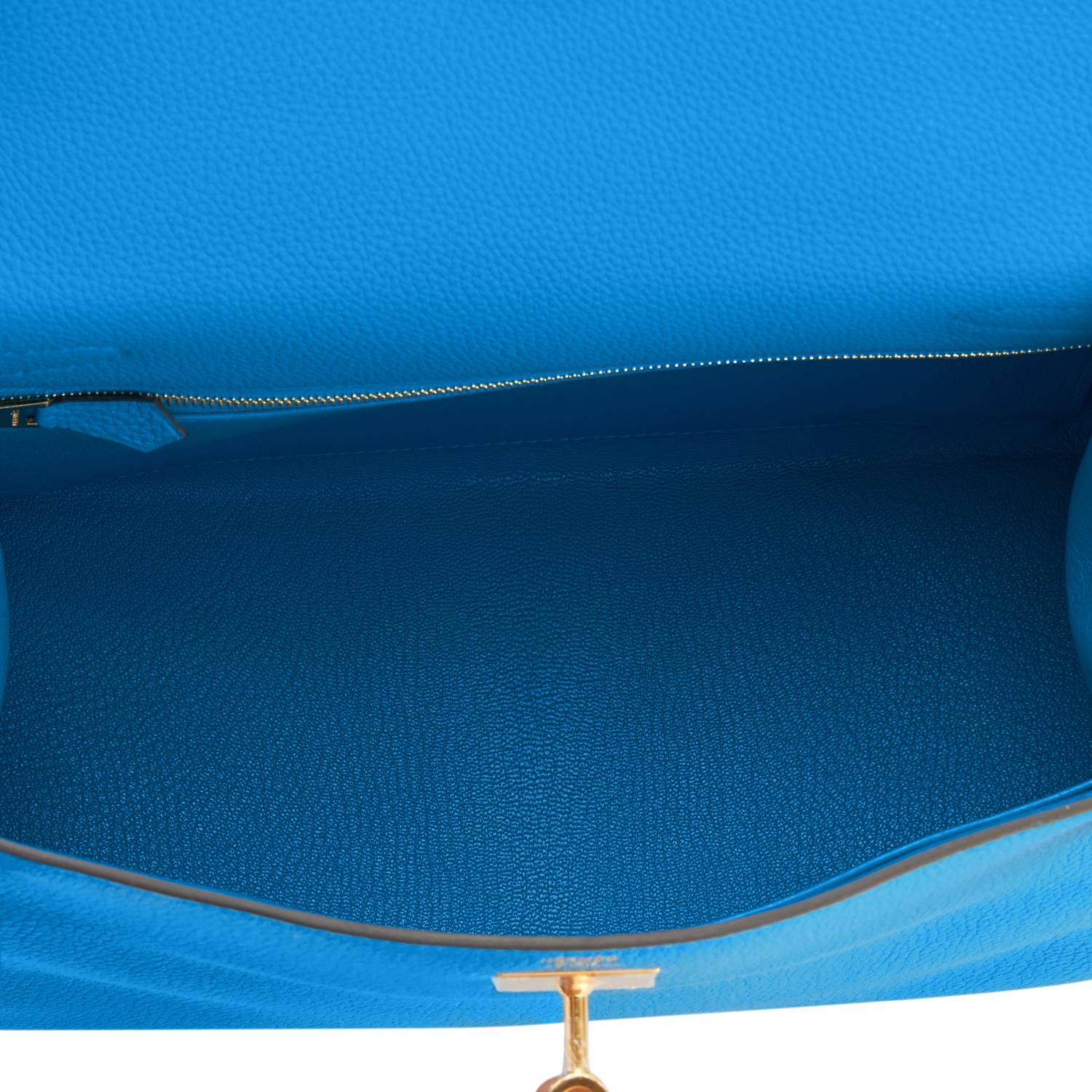 Women's Hermes Blue Zanzibar 28cm Kelly Togo Gold Hardware Summer!