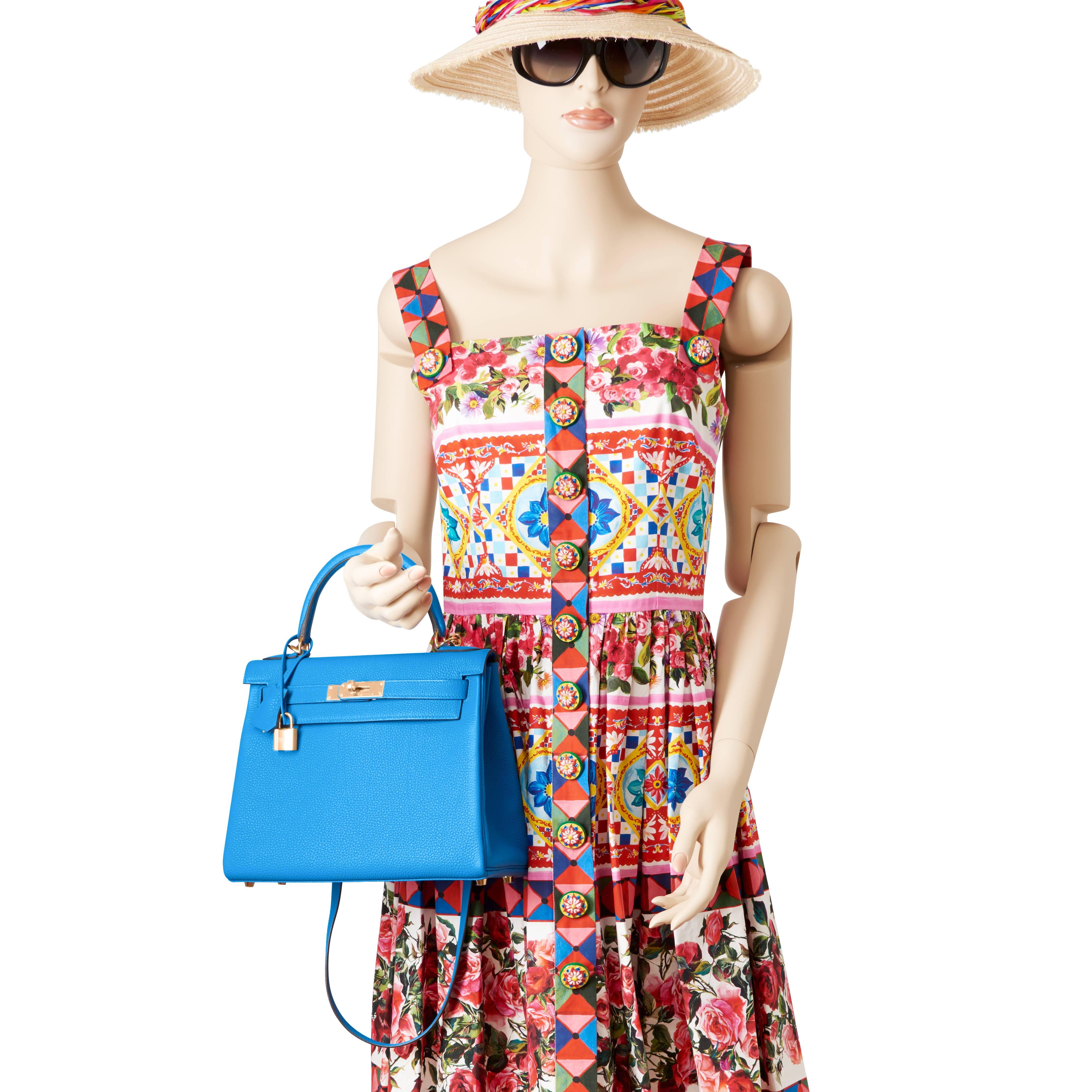 Hermes Blue Zanzibar 28cm Kelly Togo Gold Hardware Summer! 3