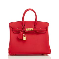 Hermes Vermillion Lipstick Red 25cm Swift Birkin Gold Hardware Jewel