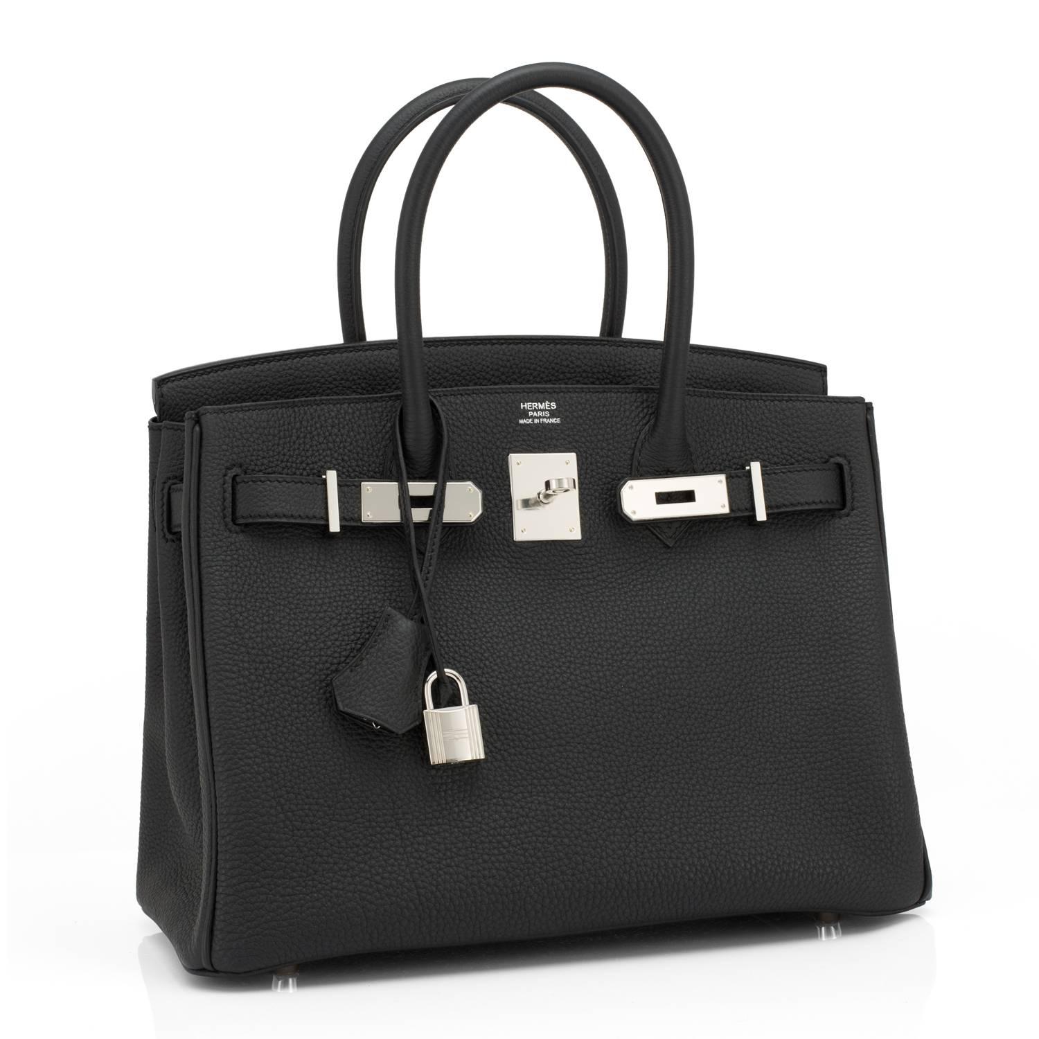 Hermes Black Togo 30cm Birkin Palladium Hardware Leather Bag 
Brand New in Box. Store fresh. Pristine condition (with plastic on hardware)
Perfect gift!  Comes with keys, lock, clochette, a sleeper for the bag, rain protector, and Hermes box. 
A