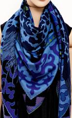 Hermes Asian Horse Cashmere Silk Shawl Scarf China Blue Navy Spring!
