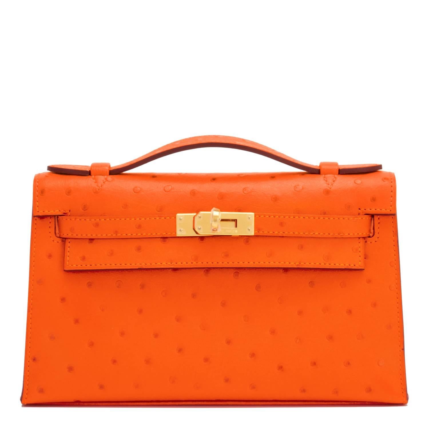 Hermes Kelly Sellier Ostrich 28 Tangerine