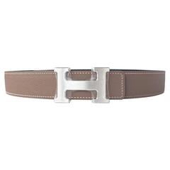 Hermes Etoupe Black 85cm Epsom Swift H Silver Buckle Constance Belt Kit Classic