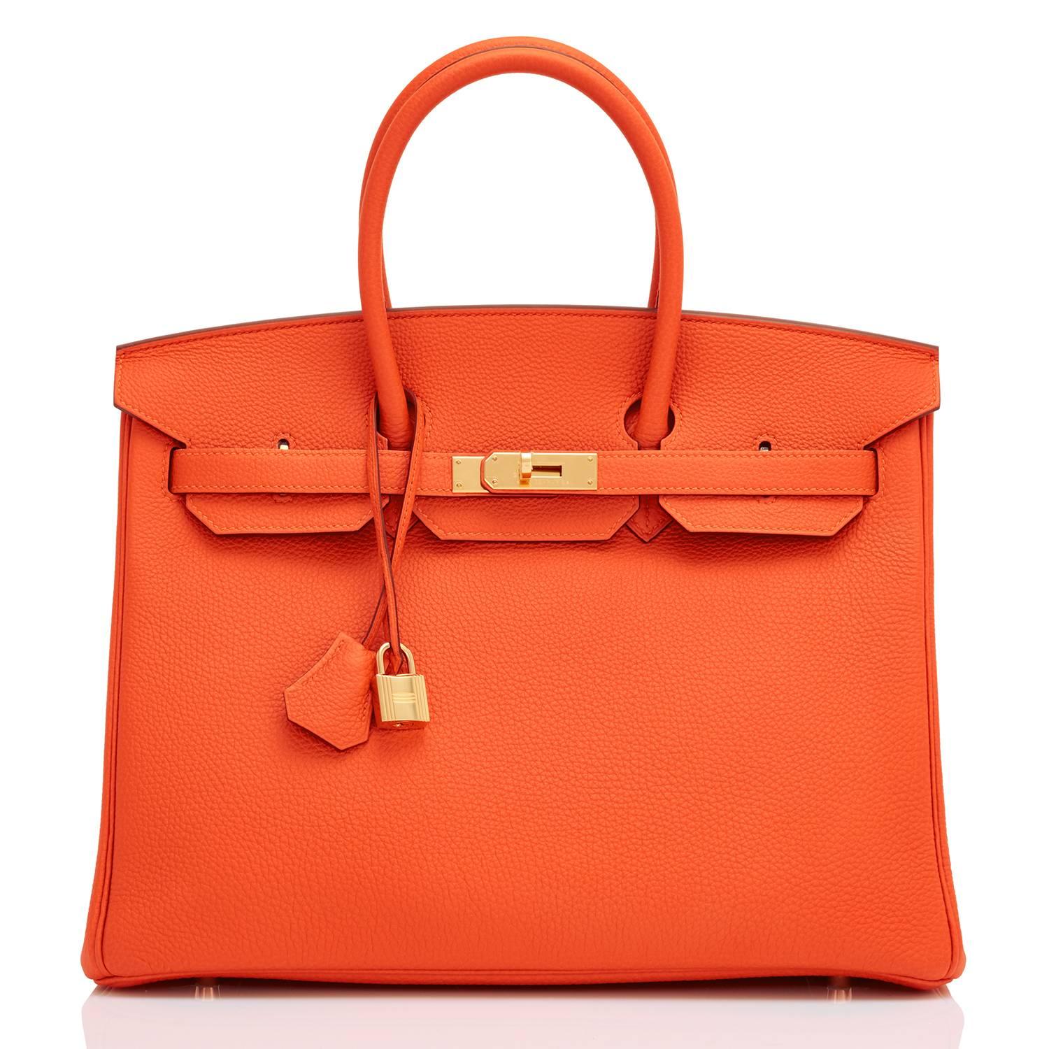 Red Hermes Classic Orange 35cm Birkin Bag Gold Hardware 