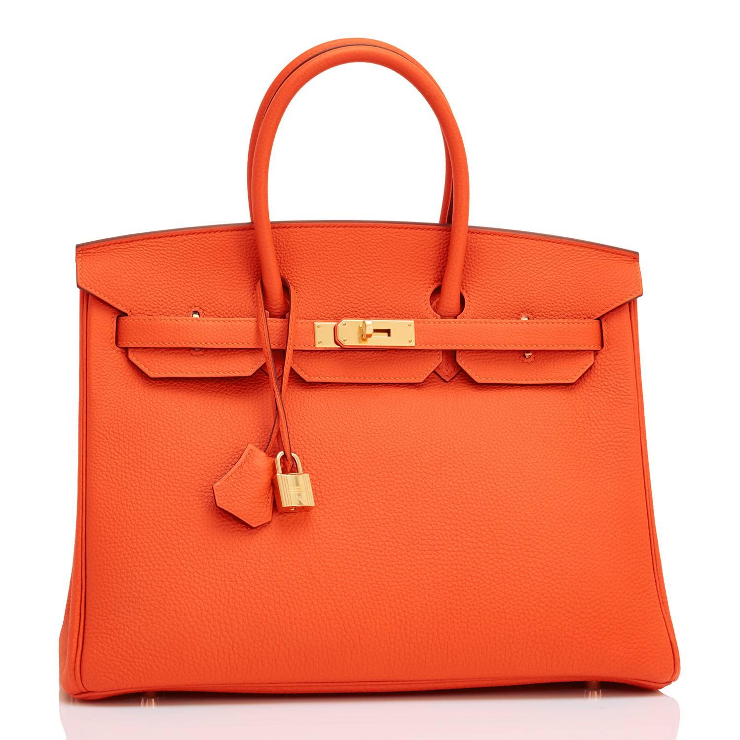 Hermes Classic Orange 35cm Birkin Bag Gold Hardware  In New Condition In New York, NY