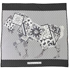 Hermes A Cheval Sur Mon Carre Black White Silk Jersey Scarf 90cm Grail