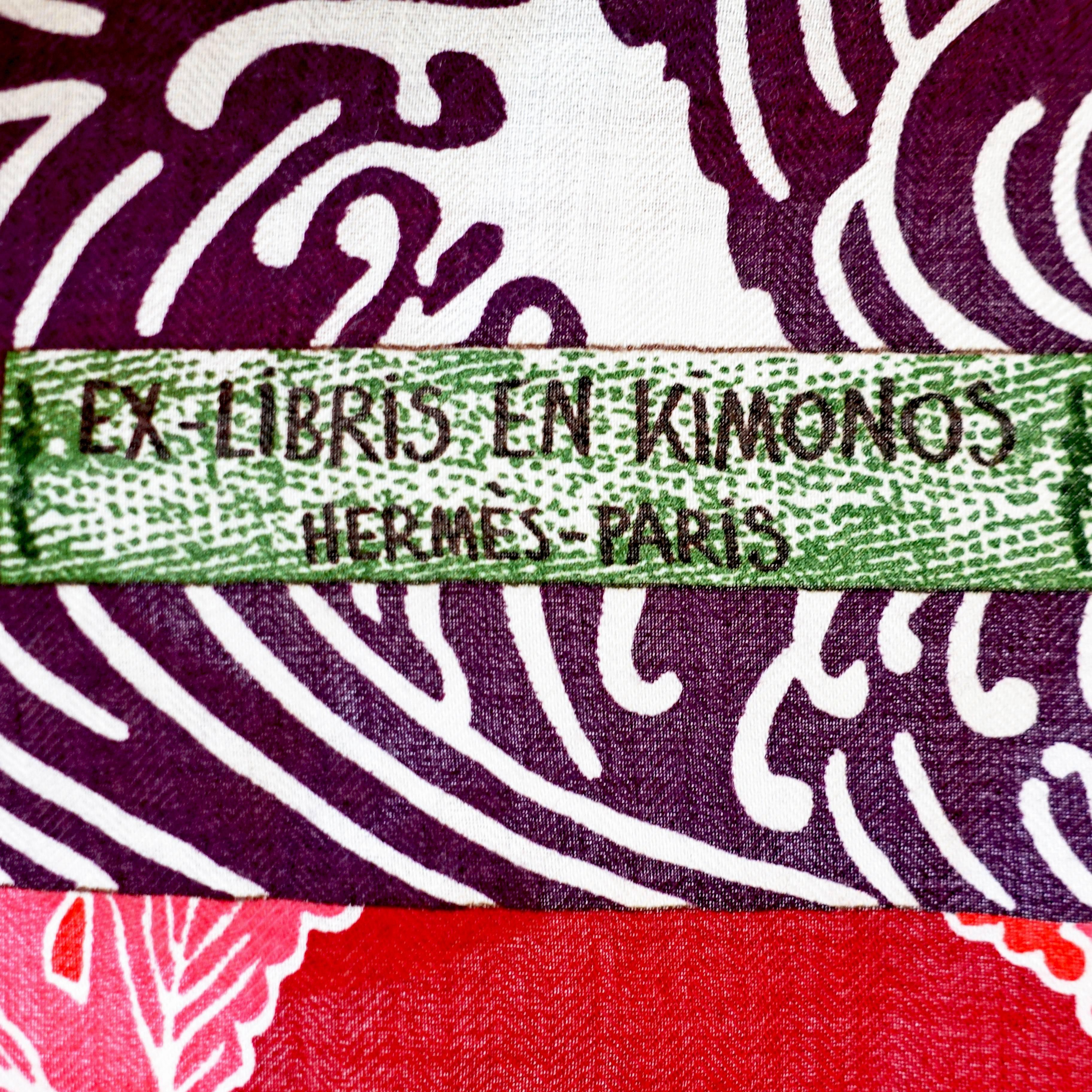 Hermes Ex Libris En Kimonos Cashmere Silk Shawl Scarf GM Prune Rose Violet RARE 1