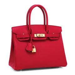 Hermes Rouge Casaque 30cm Birkin Epsom Gold Hardware