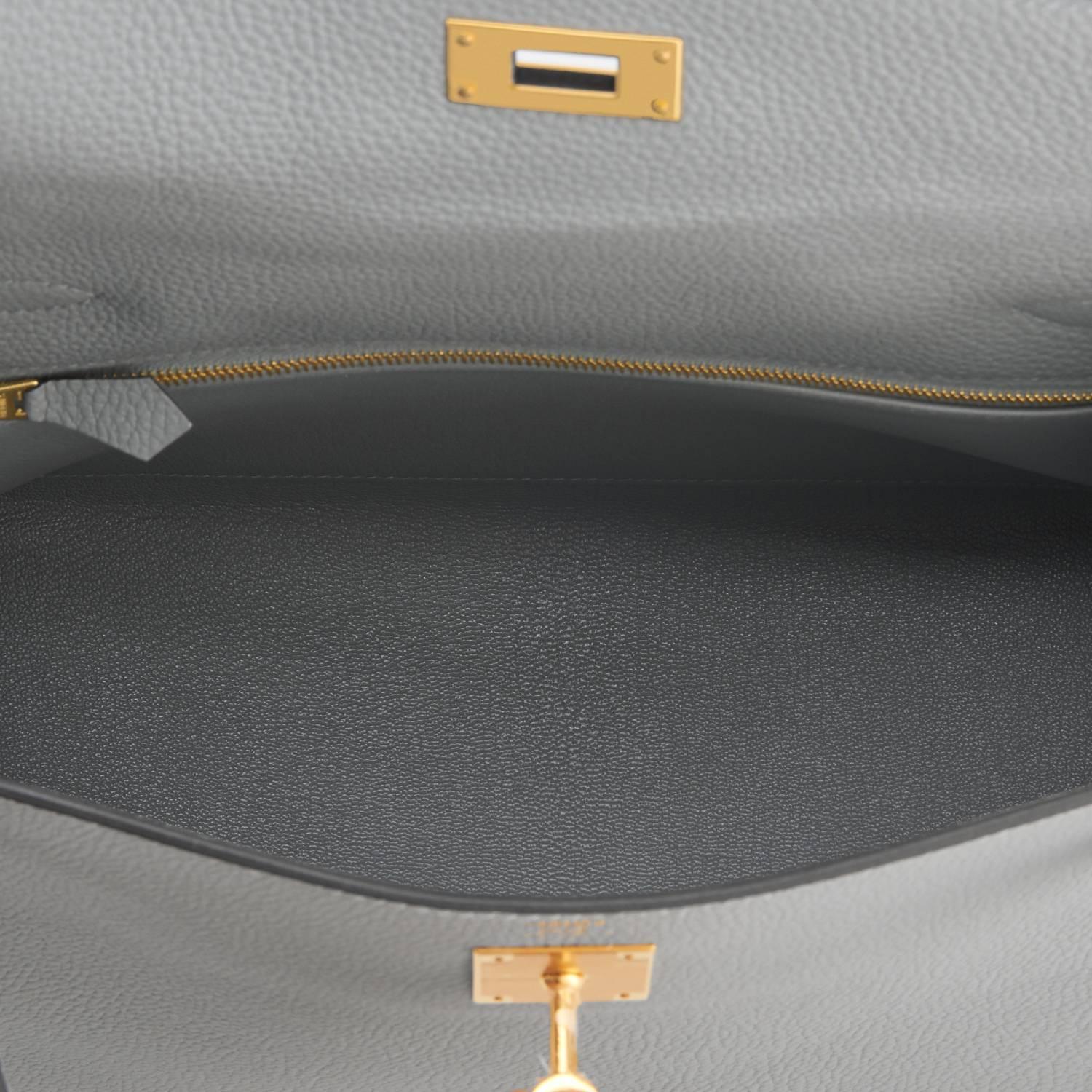 Women's Hermes Gris Mouette 28cm Kelly Bag Togo Grey Gold Hardware