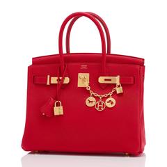 Hermes Rouge Casaque 30cm Birkin Red Clemence Gold Hardware