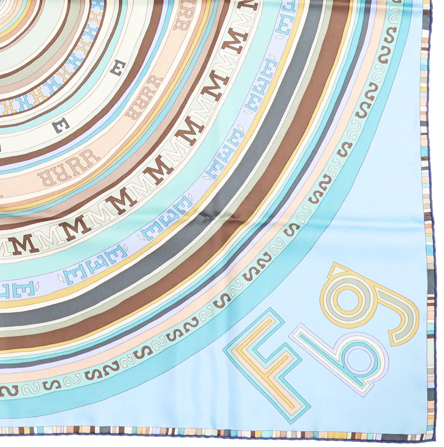 Women's or Men's Hermes Tohu Bohu Blue Taupe Silk Scarf 90cm Carre