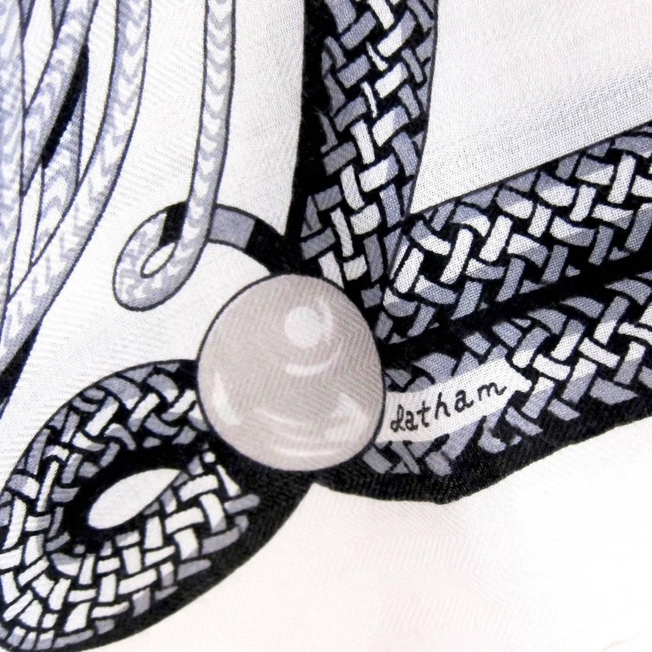 Hermes Brandebourgs Black White Cashmere Silk Shawl Scarf GM Grail In New Condition In New York, NY