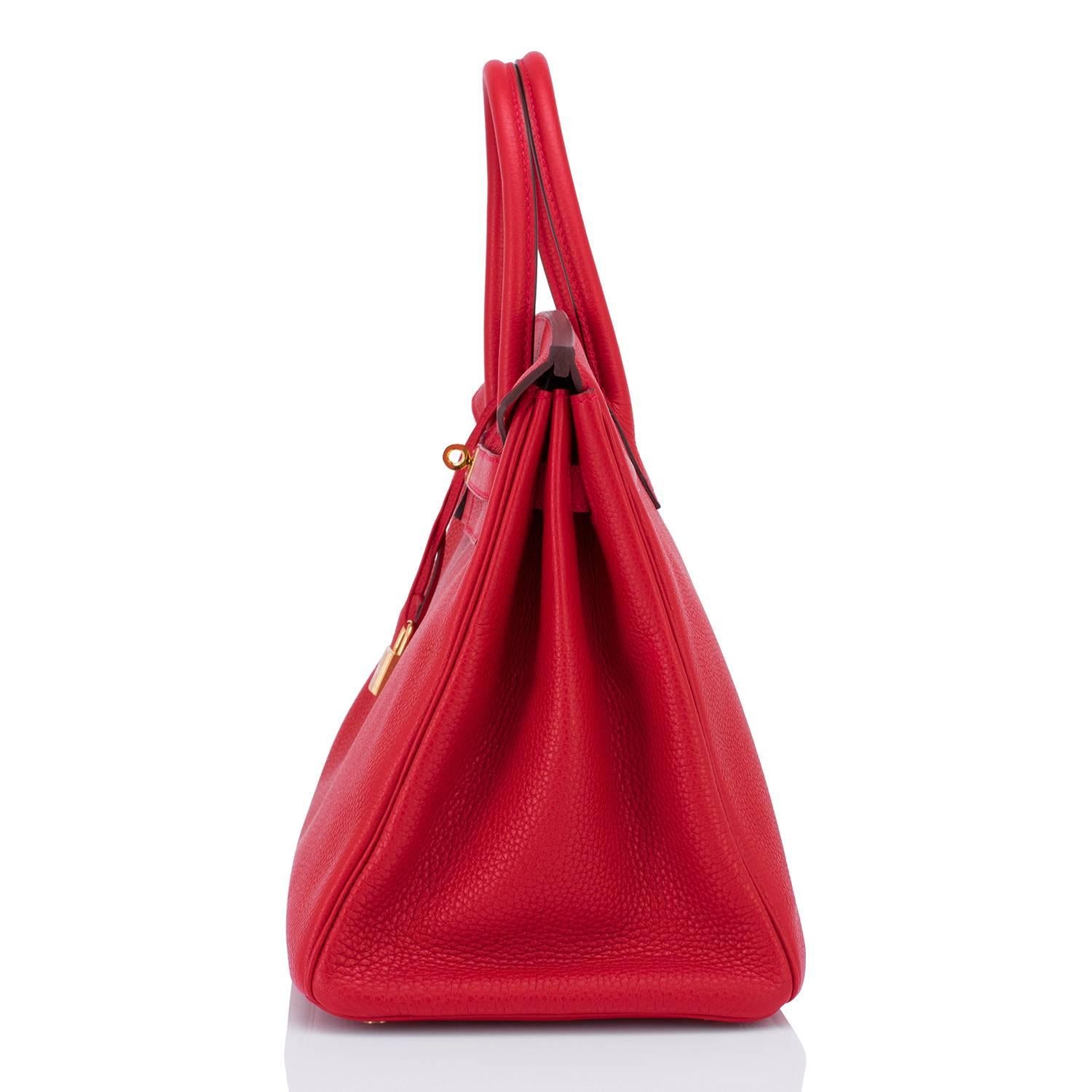 Hermes Rouge Casaque 35cm Clemence Red Birkin Bag Gold Hardware 1