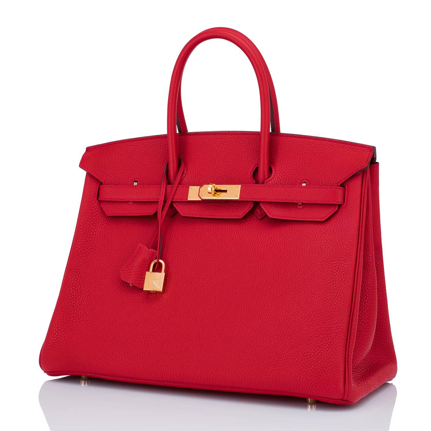 Women's Hermes Rouge Casaque 35cm Clemence Red Birkin Bag Gold Hardware