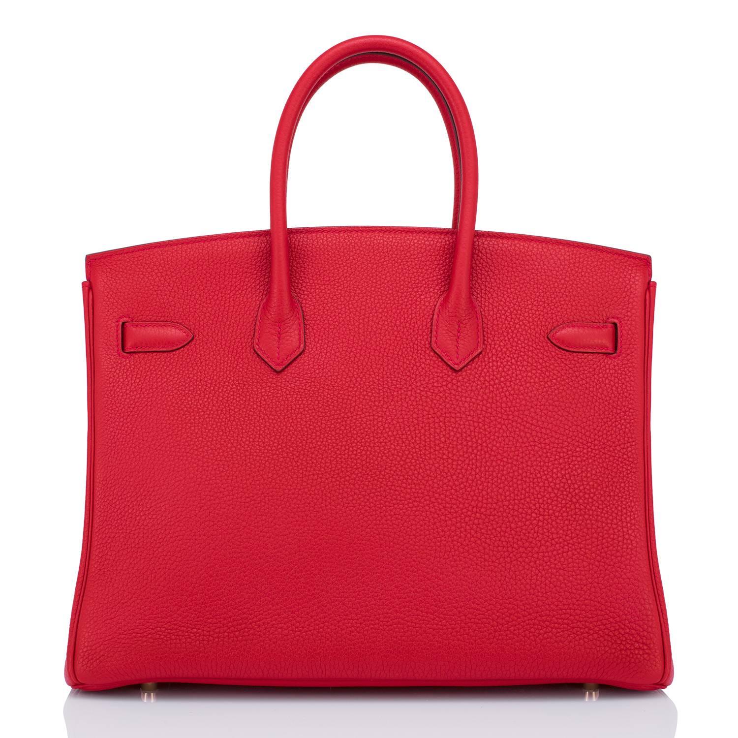 Hermes Rouge Casaque 35cm Clemence Red Birkin Bag Gold Hardware In New Condition In New York, NY