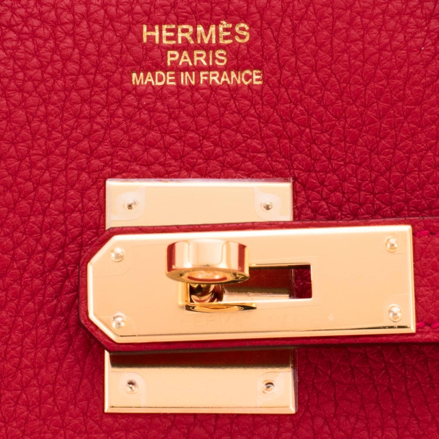 Hermes Rouge Casaque 35cm Clemence Red Birkin Bag Gold Hardware 5